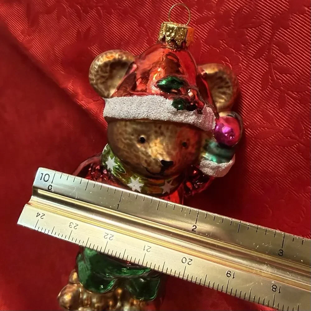 Anthropomorphic Teddy Bear Old World Glass Christmas Ornament Embellished